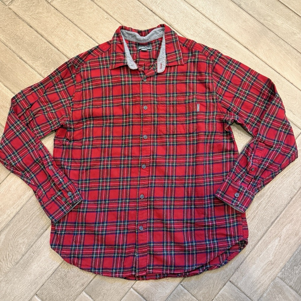 Eddie Bauer Flannel Shirt Mens XL Red Plaid Button Up Bristol 100% Cotton